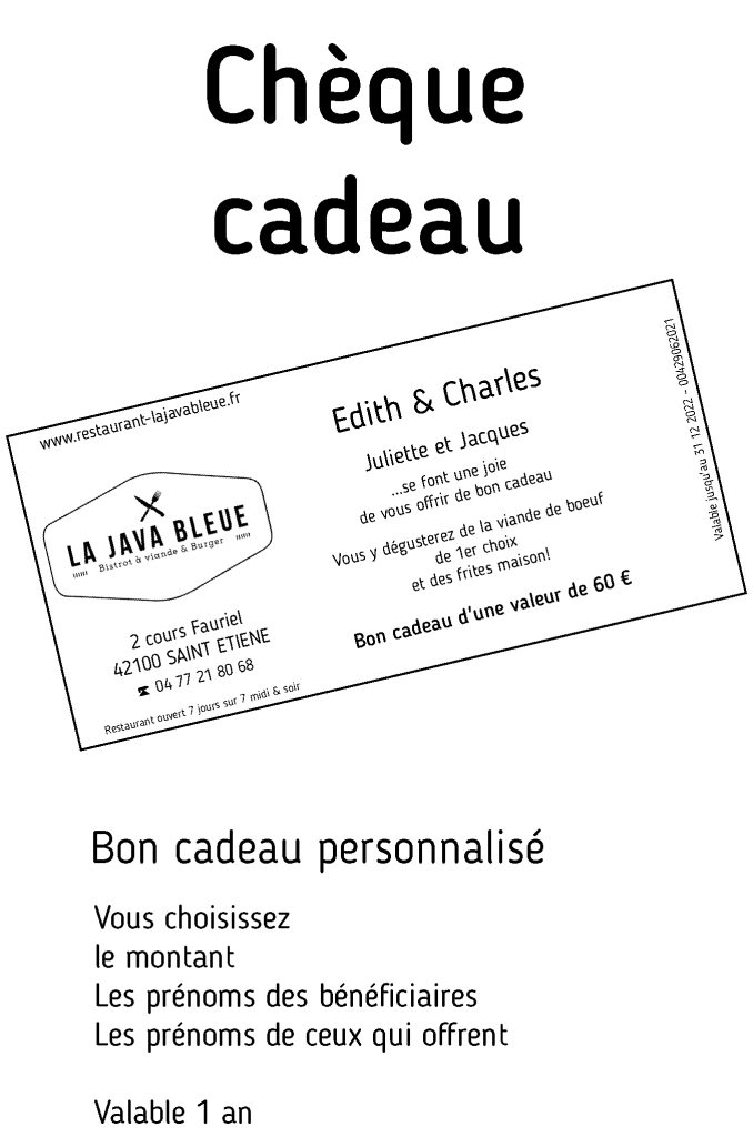 La carte de La Java Bleue